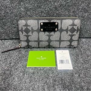 NWT Kate Spade Neda Black Pebbled Ace of Spades Zip Around Wallet